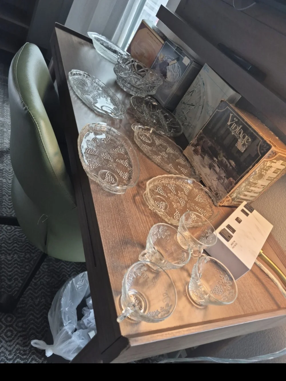 Vintage Clear Glass Serving Plates and Dishes - Etched Patterns